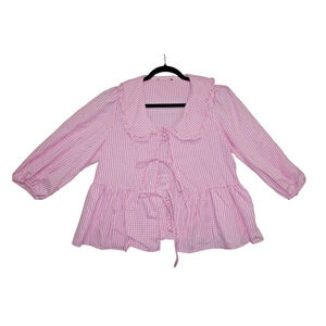 Pink Gingham Peplum Blouse – Size M